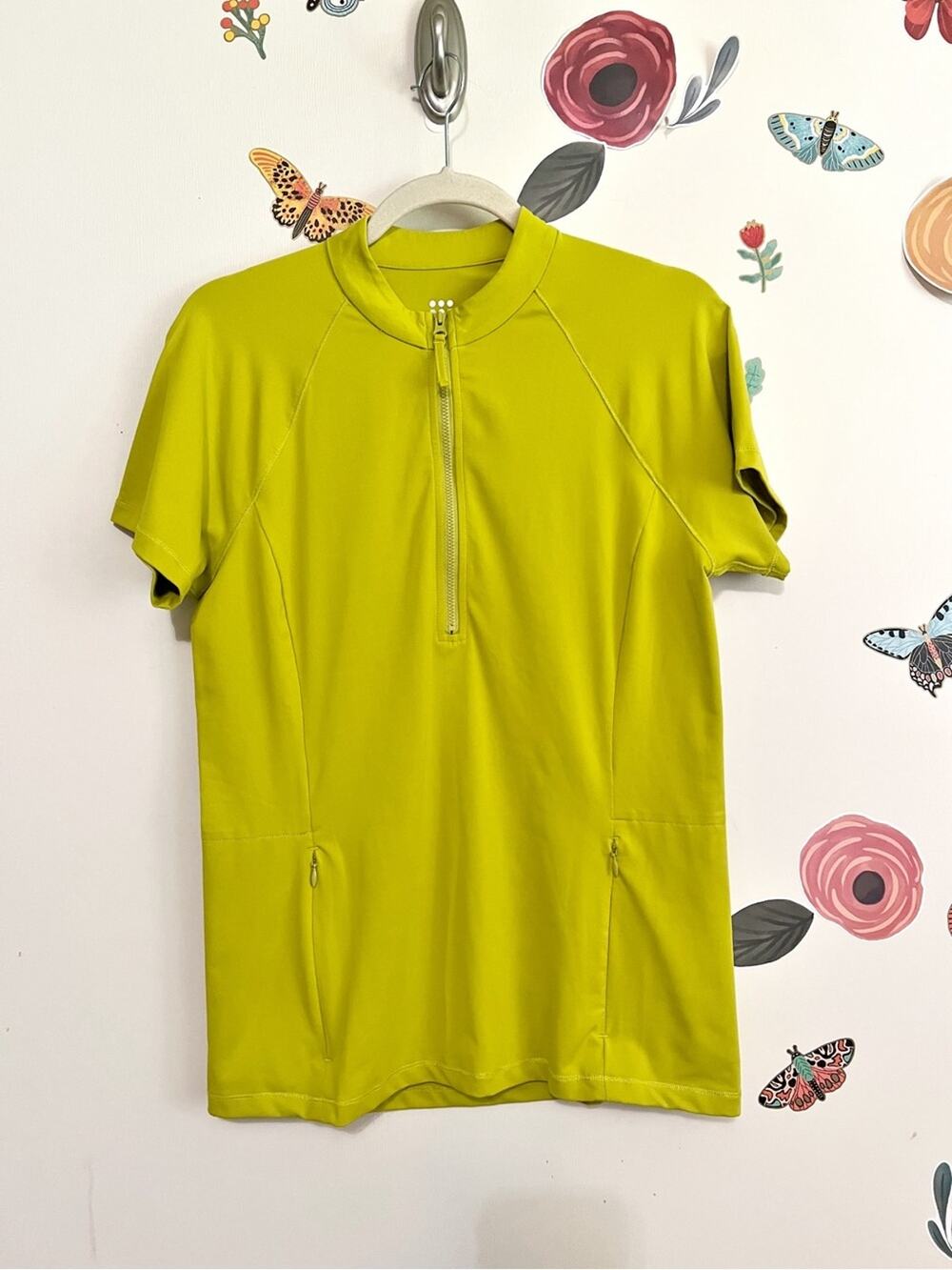 Title Nine Sun Shirt 2.0 Short Sleeve Zip-Front Tee in Chartreuse M